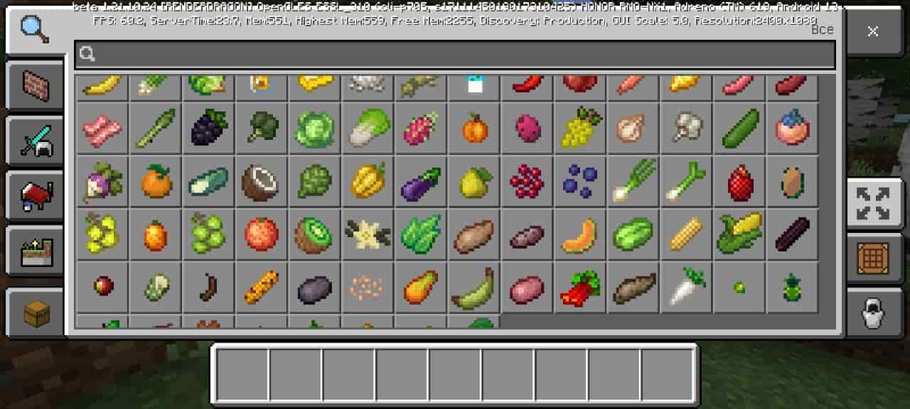 Variants for Fruits and Vegetables Gourmet Mod for Minecraft PE